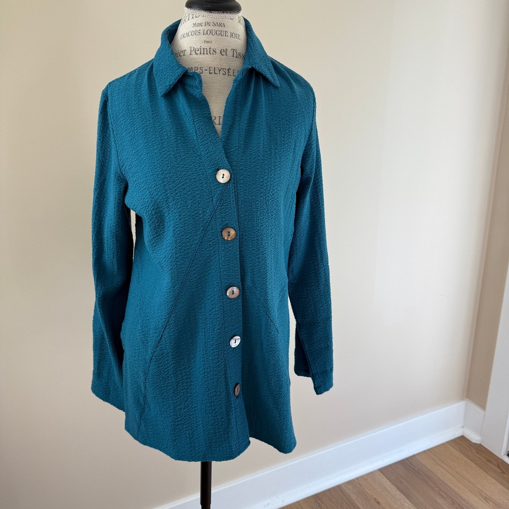 Soft Surroundings Women's Teal Long Sleeve Button Up Blouse Size S